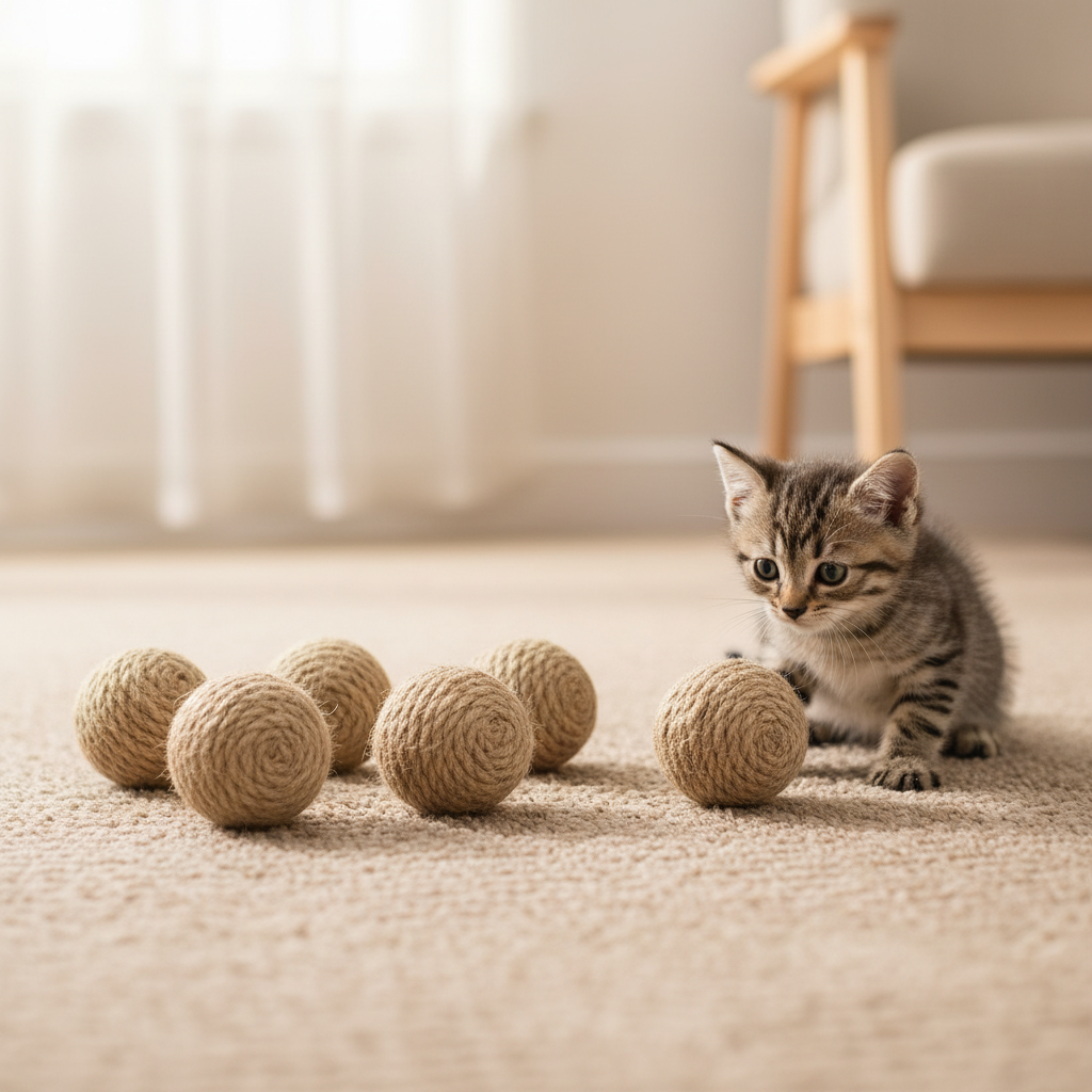 Boule de corde naturelle – Jouet interactif roulante