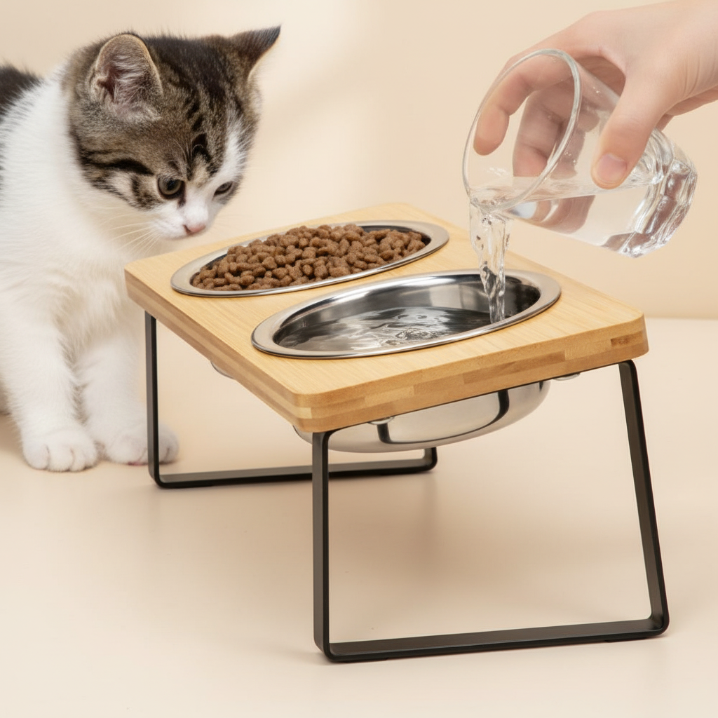 Gamelle 2 en 1 – Bols Inclinés & Support Bois